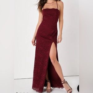 Lulu burgundy lace up sleeveless maxi dress
